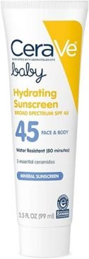 CeraVe Baby Sunscreen SPF 45 3.5 oz with Mineral Sunscreen and Ceramides for Protecting Baby's Delicate Skin From Sun's Damaging...