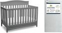 Delta Children Emery 4-in-1 Convertible Crib, Grey + Serta Perfect Slumber Dual Sided Recycled Fiber Core Crib and Toddler Mattress...