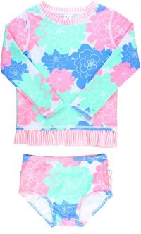 RuffleButts Infant/Toddler Girls Long Sleeve UPF 50+ Rash Guard Bikini...
