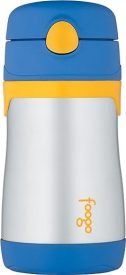 THERMOS FOOGO Vacuum Insulated Stainless Steel 10-Ounce Straw Bottle, Blue/Yellow